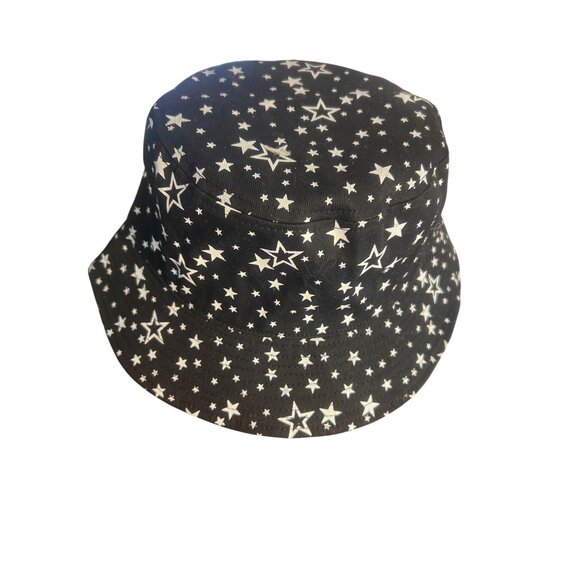 Black White Star Print Bucket Hat Cotton Summer Beach Festival Celestial NWOT - Picture 3 of 4